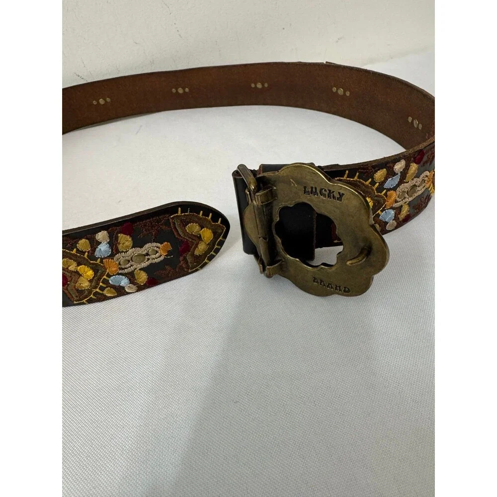 LUCKY BRAND EMBROIDERED LEATHER BELT medium nwot